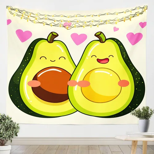 Miniatura 4 de Manfei Bonito tapiz de aguacate con estampado de corazones verdes y grises para colgar en la pared para niños, niñas y adolescentes, tapiz de pared