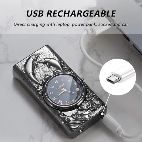 Miniatura 4 de BABOBIU Encendedor Eléctrico de Plasma Encendedor de Plasma Recargable Resistente al Viento Sin Llama Arco Encendedores Delfín con Carga Rápida USB