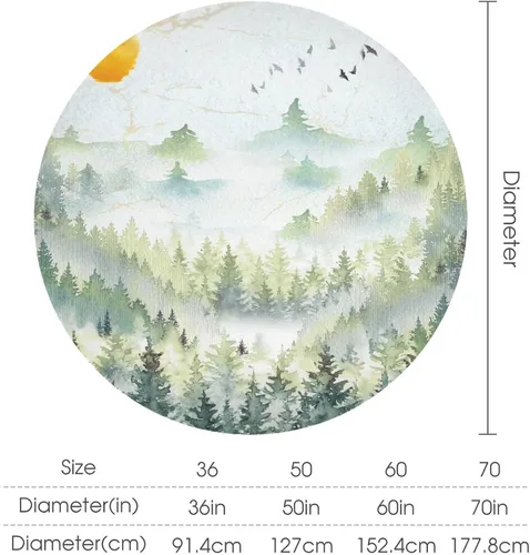 Miniatura 2 de Mantel redondo de montaña con bosque brumoso, acuarela, verde brumoso, rústico, paisaje, pájaros, naturaleza, arte, para interiores y exteriores