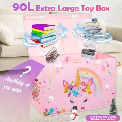 Miniatura 2 de Mabahoo Caja de juguetes grande, organizador de almacenamiento plegable y resistente para niños y niñas, caja de almacenamiento de 25 x 13 x 16
