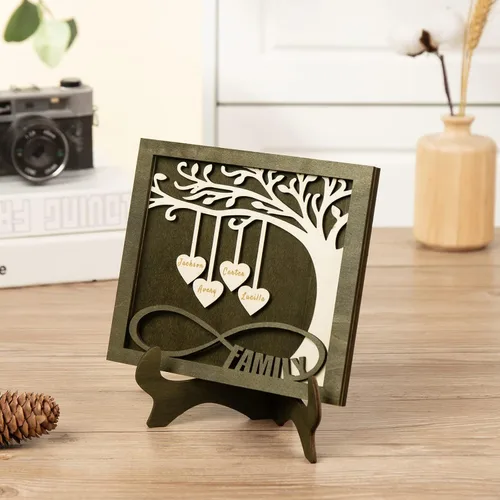 Miniatura 5 de Árbol genealógico con etiqueta de corazón, placas de madera grabadas personalizadas, regalos personalizados para madres, padres, escritorio, nombres