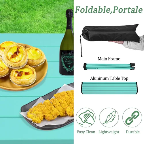 Miniatura 4 de Mesa de campamento Grope con superficie de mesa de aluminio, mesa de playa plegable fácil de transportar, perfecta para exteriores, picnic, Azul