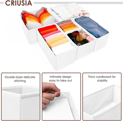 Miniatura 2 de Criusia Paquete de 6 organizadores de cajones de ropa, organizador plegable de tela para ropa, organizador de cajones de ropa interior, calcetines