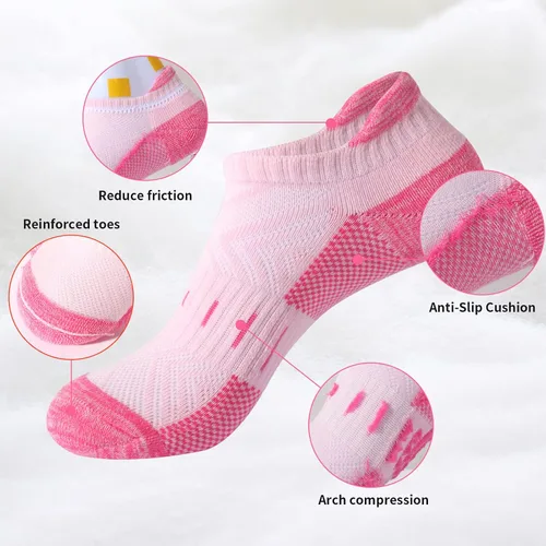 Miniatura 5 de Calcetines de compresión de tobillo para mujer, atléticos, para correr, de corte bajo, para caminar, acolchados, 5 pares