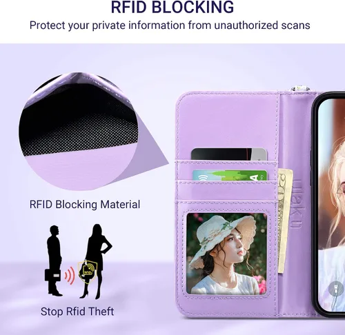 Miniatura 5 de ULAK Funda Cartera compatible con iPhone 15 Plus con tarjetero, Funda con Tapa de Flores para mujeres y niñas, de cuero PU, con soporte, correa