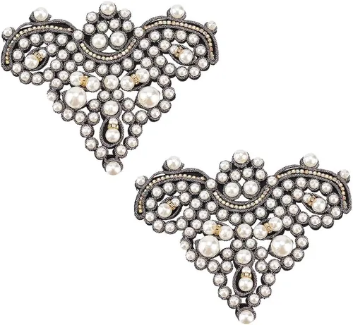 FINGERINSPIRE 2 parches de perlas para zapatos, color negro, para coser en diamantes de imitación, apliques de cuentas de perlas de imitación,