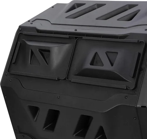 Miniatura 7 de Contenedor de compostaje para exteriores con doble cámara, giratorio de 43 galones, con puertas correderas y marco de acero, sin BPA, para jardín