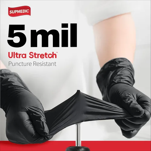 Miniatura 2 de Supmedic Disposable Nitrile Gloves, 5Mil Chemical Resistant Powder-Free Latex-Free Glove Exam Cook Tattoo, Black Blue 100Pcs (Negro) Small