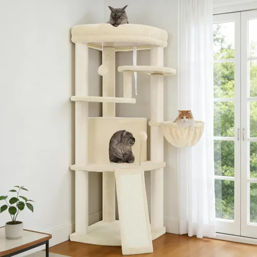 Miniatura 8 de Gitelsnour Árbol esquinero para gatos de interior, torre para gatos con todos los postes rascadores de sisal, condominio para gatos de varios