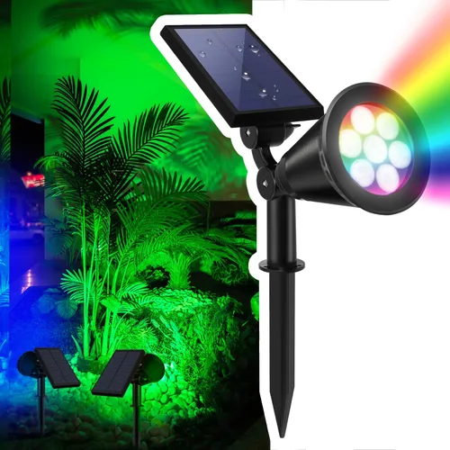 Miniatura 12 de Focos solares de paisaje al aire libre, 7 luces LED brillantes, del atardecer al amanecer, impermeable, funciona con energía solar, luces de poste