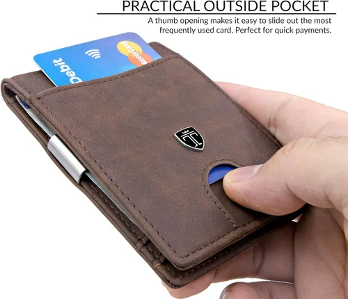 Miniatura 4 de TRAVANDO - Cartera delgada para hombres con clip de dinero y bloqueador de lector RFID Seattle, mini de plegado doble