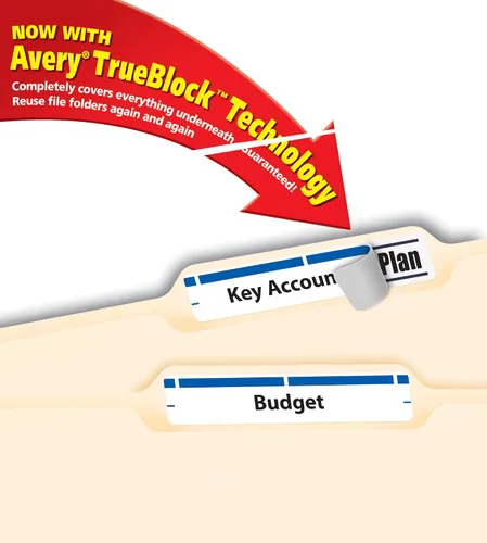 Miniatura 8 de Avery TrueBlock - Etiquetas para carpetas de archivos, 2/3 pulgadas x 3-7/16 pulgadas, 1,500 etiquetas imprimibles, blanco/azul, permanentes (5766)