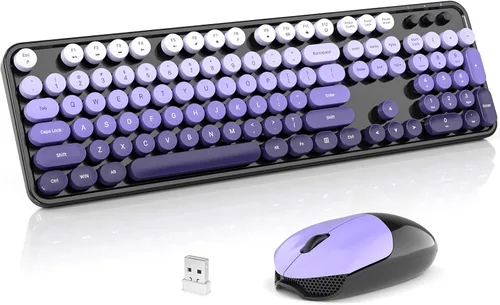 Miniatura 13 de Combo de teclado y mouse inalámbricos, teclado retro de tamaño completo de 2.4 GHz con teclado numérico y mouse inalámbrico para Negro azul