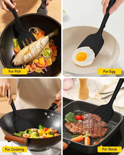 Miniatura 5 de Paquete de 2 volteadores de espátula de silicona, juego de espátulas de cocina ranuradas antiadherentes, utensilios de cocina resistentes al calor