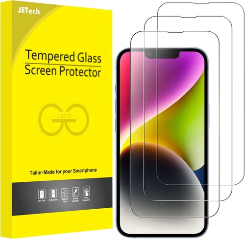 JETech - Protector de pantalla de cobertura completa para iPhone 14 Plus de 6.7 pulgadas, película de vidrio templado 9H, compatible con fundas,