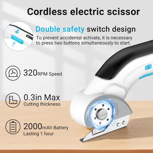 Miniatura 4 de Tijeras eléctricas inalámbricas, cortador de tela con bloqueo de seguridad, tijeras eléctricas recargables de 4 V para tela, cartón, tela, plástico