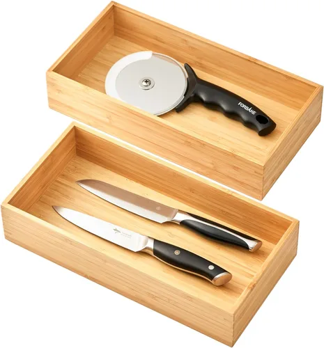 Miniatura 7 de Umilife Organizador de cajones de cocina de bambú, bandeja de cubiertos extra alta, caja de almacenamiento de cubiertos, soporte multiusos