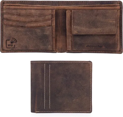 Moonster Cartera de cuero para hombre con bloqueo RFID mantiene el efectivo y las tarjetas seguros organizados y de fácil acceso carteras delgadas y