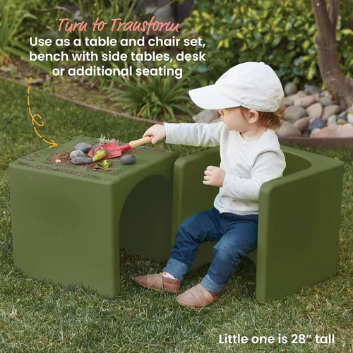 Miniatura 4 de ECR4Kids juego de mesa Tri-Me y silla Cube, muebles multiusos, verde Hunter, 3 piezas Verde cazador