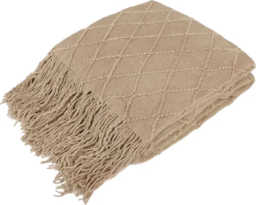 PAVILIA Manta de punto marrón claro para sofá, cama individual, cobija suave de estilo granja para sofá del salón, ligera decorativa para otoño,