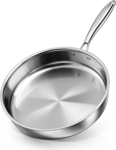 P&P CHEF Sartén de acero inoxidable de 12 pulgadas, sartén de acero inoxidable de 3 capas, sartén de inducción, horno y todas las estufas, segura,