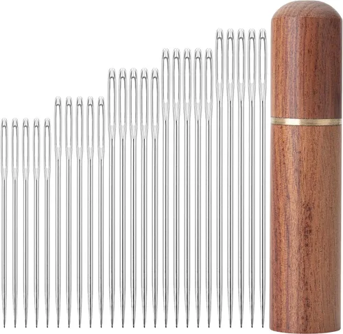 Mr. Pen - Agujas de ojo grande para coser a mano, 50 piezas, tamaños variados con tubo de almacenamiento de madera, agujas de coser, agujas grandes