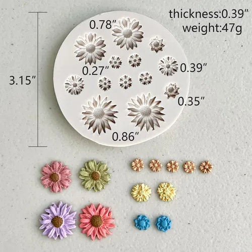 Miniatura 2 de Moldes de arcilla polimérica de flores pequeñas de margarita, moldes de arcilla miniatura de 13 cavidades para hacer joyas, decoración de pasteles