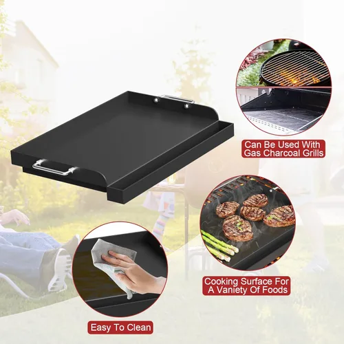 Miniatura 6 de Plancha de 17 x 13 pulgadas para parrilla de gas, placa universal de acero al carbono para estufa de carbón a gas, placa superior plana
