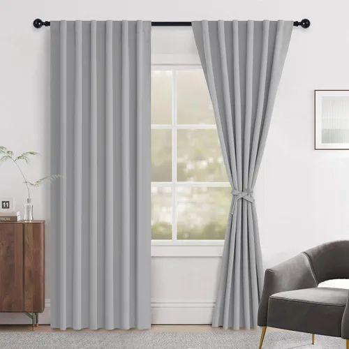 Miniatura 60 de Hiasan Cortinas opacas negras para dormitorio, cortinas opacas cortas de 45 pulgadas de largo, con aislamiento térmico, bolsillo para barra