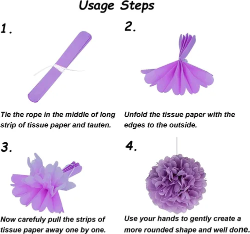 Miniatura 5 de Decoraciones de cumpleaños, banderines con pompones de papel de seda y decoración de remolinos colgantes para fiesta, morado, lavanda y blanco
