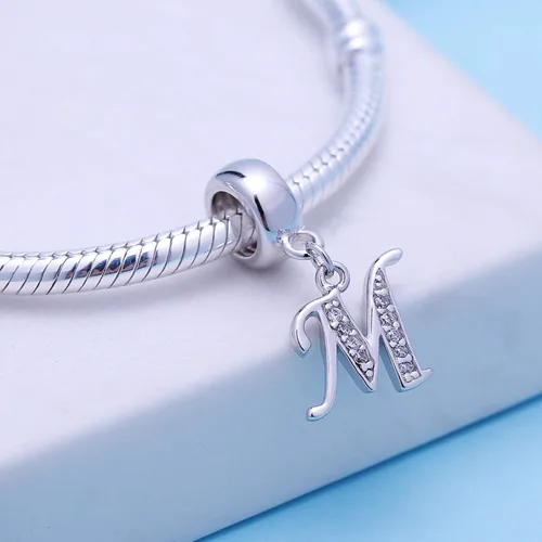 Miniatura 3 de ABUN Abalorio de plata de ley 925 con letra A a la Z espaciador de inicial con circonita cúbica transparete colgante auténtica para pulseras