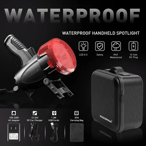 Miniatura 4 de GOODSMANN Foco recargable LED portátil de mano hasta 6000 lúmenes, IP67, impermeable, luz marina para senderismo, barco, camping, senderismo