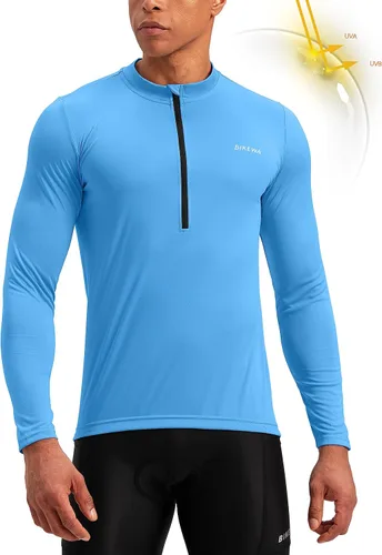 Miniatura 2 de Bikewa Maillot de ciclismo para hombre con 3+1 bolsillos traseros con cremallera, manga larga, absorción de humedad, UPF 50+ media cremallera