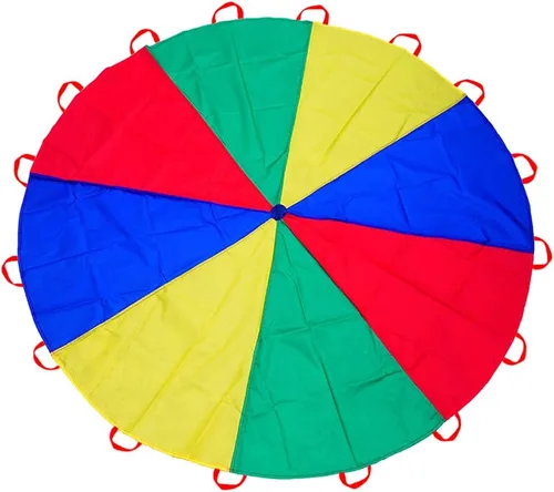 Paracaídas arcoíris de 6.5 pies/10 pies/12 pies/13 pies/16.4 pies/20 pies para juegos de fiesta al aire libre, juegos de equipo cooperativo de
