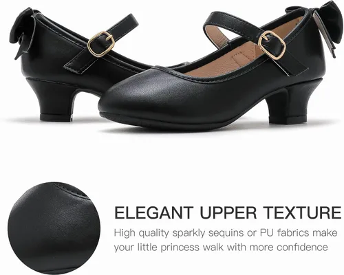 Miniatura 4 de Dufannie Zapatos de vestir para niñas, zapatos de tacón bajo de princesa, zapatos planos con purpurina para bodas y fiestas