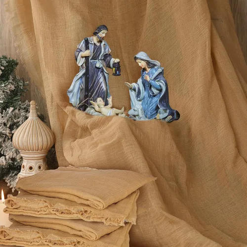 Patelai 4 Piezas Camino de Mesa de Natividad de Navidad 47 x 70 Pulgadas Camino de Mesa Rústico de Arpillera Accesorios de Escena de Natividad para