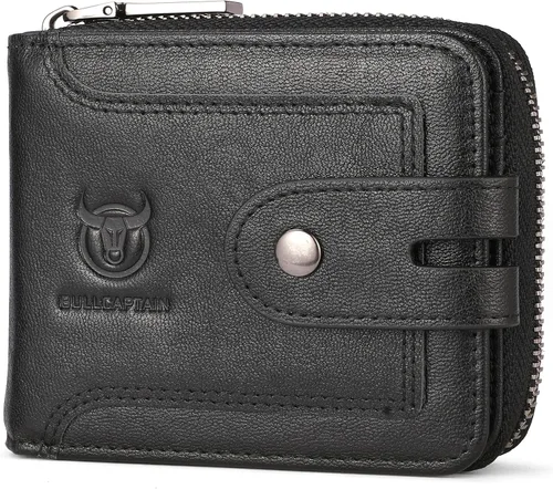 Miniatura 91 de LUKZIJAES Billetera de cuero genuino para hombre, con bloqueo RFID, delgada, plegable, bolsillo frontal, #3-Café, Vintage