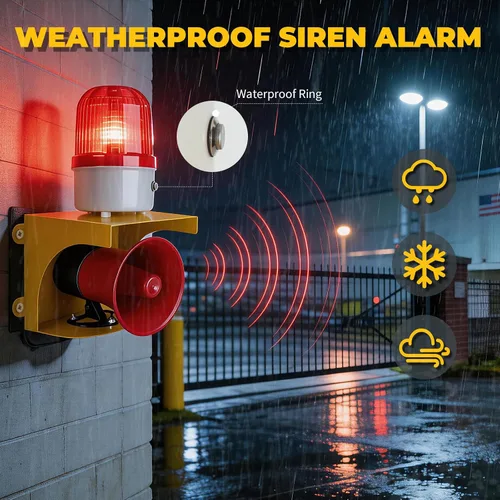 Miniatura 6 de AC110V Sirena Industrial de Alarma con Luz Estroboscópica - Bocina Fuerte de 120dB y Luz de Advertencia de Baliza Roja Impermeable para Emergencias