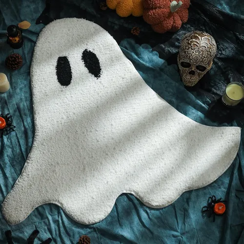 Miniatura 10 de YRXRUS Tapetes de baño con diseño de calabaza de Halloween, con forma de calabaza, lavable a máquina, alfombra naranja para sala de estar