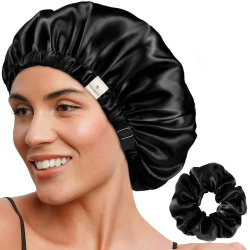 Miniatura 15 de YANIBEST Gorro de satén ajustable de doble capa para dormir, gorro para el cabello para mujeres con cabello rizado natural, color salvia