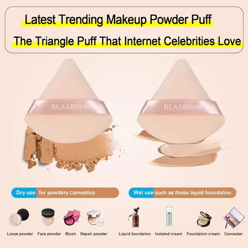 Miniatura 3 de 6 piezas de maquillaje facial de terciopelo suave triángulo para polvo suelto, polvo mineral, polvo corporal, base cosmética húmeda y seca, Desnudo