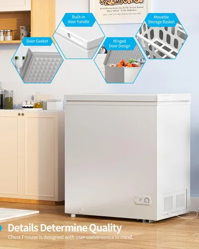 Miniatura 4 de Congelador de cofre de 7.0 pies cúbicos, congelador profundo blanco con cestas extraíbles, congelador compacto de pie con puerta superior abierta