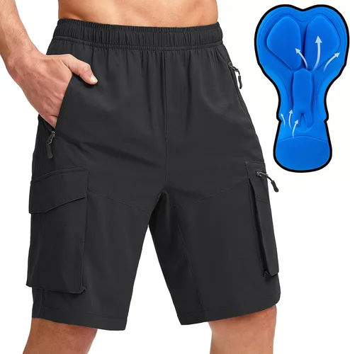 Bikewa Pantalones cortos de ciclismo de montaña para hombre, con acolchado 3D, ajuste holgado, con bolsillos con cremallera