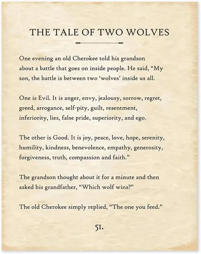 Miniatura 7 de The Tale of Two Wolves - Póster enmarcado de 11 x 14 pulgadas, listo para colgar, arte de pared con cita inspiradora de la parábola Cherokee