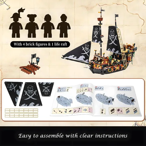 Miniatura 4 de Mini kit de construcción de barco pirata de 1328 piezas, bloques creativos del Caribe Adventure Kits de construcción, regalo perfecto