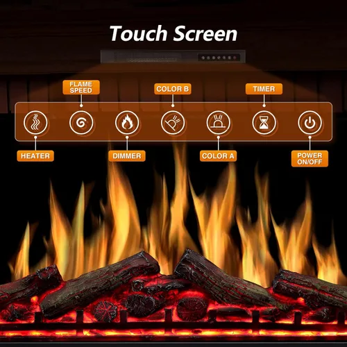 Miniatura 6 de Inserto de chimenea eléctrica de 34 pulgadas, llama intercambiable ajustable y colores de troncos, velocidad y brillo de llama variables, control