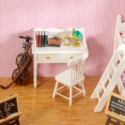 Miniatura 4 de Muebles de casa de muñecas en miniatura a escala 1 y 12 – Juego de cama de casa de muñecas de madera – Muebles para casa de muñecas Juguetes Incl