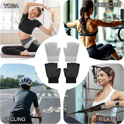 Miniatura 8 de 2 pares de guantes de entrenamiento de medio dedo, antideslizantes, sin dedos, guantes de yoga, guantes de pilates sin dedos, guantes