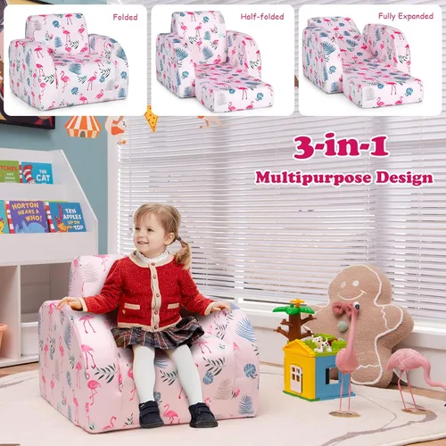 Miniatura 4 de HONEY JOY Sofá para niños, sofá plegable convertible 3 en 1 para niños y cómoda silla tumbona abierta para jugar, sofá plegable de espuma, regalo