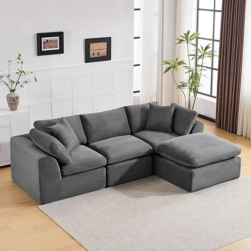 Miniatura 21 de Sofá sin hueso de 140 pulgadas para sala de estar, sofá modular de gran tamaño de 7 plazas con otomana, no requiere montaje, felpilla moderna